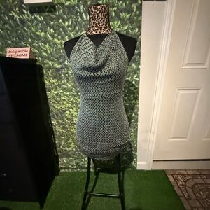 Knit Halter Cowl Neck Tank Top in Black and Silver p77